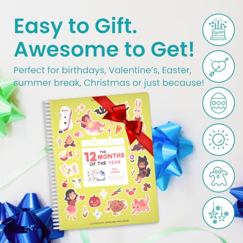 12 Months of the Year 500+ Sticker Book by Cupkin Fun Toddler Calendar Activity Coloring + Sticker Book, Road Trip Essentials, 12 Coloring Pages + Side by Side Scenes for Ages 2–8 Years - color: All Four Seasons