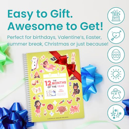 12 Months of the Year 500+ Sticker Book by Cupkin Fun Toddler Calendar Activity Coloring + Sticker Book, Road Trip Essentials, 12 Coloring Pages + Side by Side Scenes for Ages 2–8 Years - color: All Four Seasons