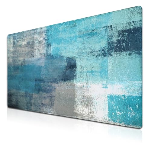 XXL Mouse Pad Turquoise and Gray, Extra Large Mouse Pad Gaming Desk Mats, Oversized Mousepad Non-Slip Rubber Base, 35.4 X 15.7 inch for Work/Game/Office/Home Abstract Painting Contemporary - color: Turquoise And Grey