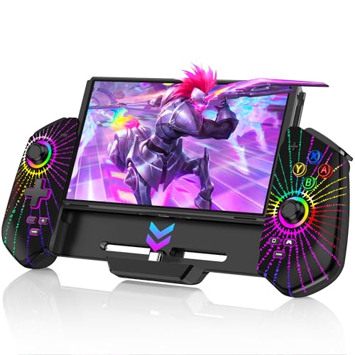 KICKDOT Switch Controller with Hall Joystick for Nintendo Switch/OLED, One-Piece Wired Switch Pro Control with Turbo/4 Game Slot/Vibration, Handheld Joypad Controller for Nintendo Switch Controller