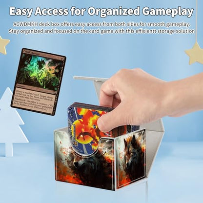 for MTG Commander Deck Box,Card Deck Box for Trading Yugioh MTG,Fits 100 Double Sleeved Cards,PU Leather Strong Magnet Case for Magic Commander TCG CCG,Fire Wolf - color: Fire Wolf