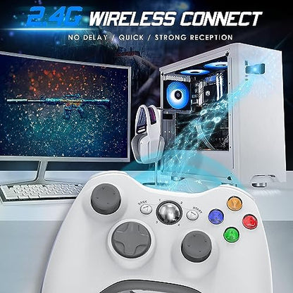 Gamrombo 2 Pack Replacement for Xbox 360 Controller, Wireless Controllers Gamepad Upgraded Joystick Compatible with 360 & Slim, Windows 11/10/8/7 PC Controller with Dual Shock, 2.5mm Audio Jack(White) [microsoft_xbox_360] - color: White+White