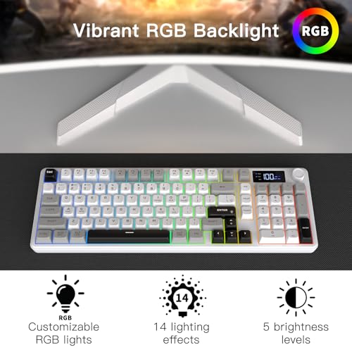 Wireless Gaming Keyboard with Smart Display & Knob Control, Tri-Mode BT5.0/2.4GHz/Wired RGB Backlit Computer Keyboards with Number Pad, 26-Key Rollover, Compatible for Windows, Mac