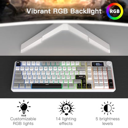 Wireless Gaming Keyboard with Smart Display & Knob Control, Tri-Mode BT5.0/2.4GHz/Wired RGB Backlit Computer Keyboards with Number Pad, 26-Key Rollover, Compatible for Windows, Mac