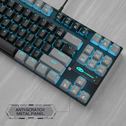 MageGee 75% Mechanical Gaming Keyboard, Red Switch, LED Blue Backlit, 87 Keys Compact TKL Wired Computer Keyboards for Windows Laptop PC Gamer - Black/Grey - color: Black Grey/Red Switch