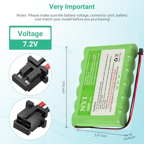 NYI Upgraded 3800mAh Battery Compatible with ADT IMPASSA 9057 SCW9057 SCW9055, 6PH-H-4/3A3600-S-D22 Replacement, 7.2V Rechargeable Ni-MH Battery Pack for DSC Control Panel, 2 Pin Connector