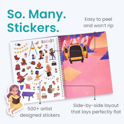 12 Months of the Year 500+ Sticker Book by Cupkin Fun Toddler Calendar Activity Coloring + Sticker Book, Road Trip Essentials, 12 Coloring Pages + Side by Side Scenes for Ages 2–8 Years - color: All Four Seasons