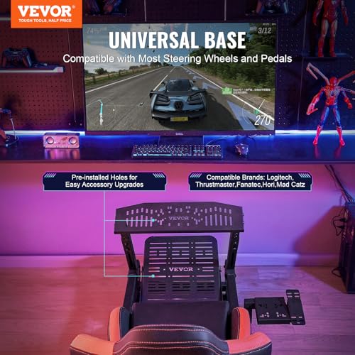 VEVOR Racing Wheel Stand, Racing Cockpit with Wheels for Logitech G923 G920 G29 & Thrustmaster T248P, Heavy Duty Steel Adjustable Cockpit, Max Load 330 LBS - style: Large Base with Wheels