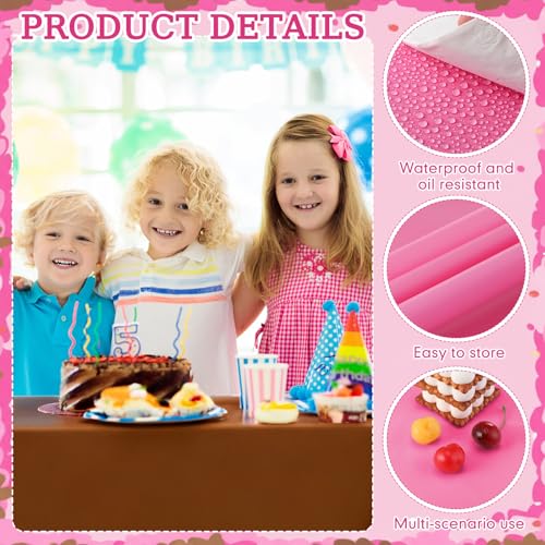 4 Pack Pink and Brown Party Tablecloth Bulks 54 x 108 Inches Disposable Plastic Pixel Gaming Tablecloth Pink Brown Table Cover for Picnic Video Game Birthday Party Supplies - color: Pink Brown, style: Video Game