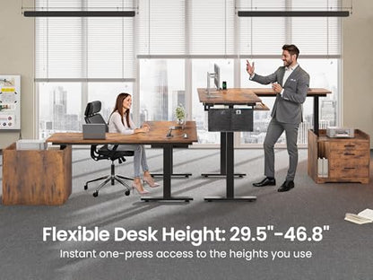 SEDETA L Shaped Standing Desk with File Cabinet, 3 Drawers, Power Outlet | 63 x 53'' Electric Height Adjustable Computer Desk with Led Lights for Home Office, Gaming Room, Rustic Brown - color: Rustic Brown, size: 63 x 53'' L Shaped Standing Desk