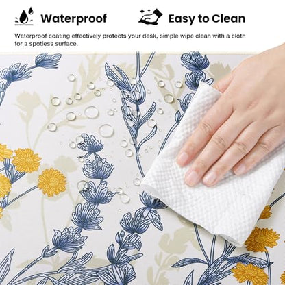 ALOANES Waterproof Gaming Mousepad Large Mouse Mat Non-Slip Rubber Base | Desk pad Keyboard Desk Mat for Computer, Office Home, Yellow Flower Mat Large(27.6" x11.8"x0.12") - color: Yellow Flower, size: 27.6L x 11.8W inches