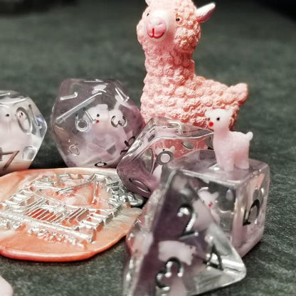 Sage's Portal Animal Familiars Resin DND Dice Set Polyhedral Dice Set for Dungeons and Dragons RPG Pathfinder Tabletop TTRPG (Llama) - color: Baby Llama, style: Dice Set Only