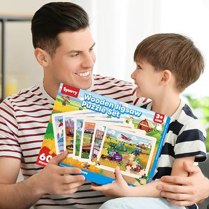 SYNARRY Wooden Vehicle Puzzles for Kids Ages 4-6, 6 Packs 60 PCs Jigsaw Puzzles Preschool Educational Toys Gifts for Children Ages 4-8, Kids Toys Gifts for 4+ Year Olds Boys Girls - style: Vehicle