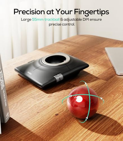Nulea Wireless Trackball Mouse, Ergonomic 55mm Trackball, 4 Level Adjustable DPI for Precise Control, Left or Right Hand Compatible, Rechargeable, Multi-Device Bluetooth & 2.4GHz for PC, Laptop - color: A-Red