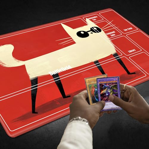 MTG Playmat with Zones, TCG Card Game Play Mat with Stitched Edges, Non-Slip Rubber Base Gaming Desk Mat, Smooth Surface 24 x 14 Inch, Cute Cat Ghost - color: Cute Cat Ghost, size: Zone 1