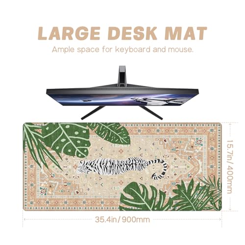 Baziabbo Cute Desk Mat,XXL Extended Large Mouse Pad,Gaming Mousepad with Stitched Edge,Non-Slip Rubber Base Keyboard Desk Pad for Home Office Study Game (Khaki Lion) - color: Khaki Lion