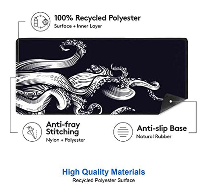 IMAYONDIA Large Gaming Mouse Pad (35.4x15.7 in), Octopus Desk Mat, Full Desk Mousepad, XL XXL Extended Big Mouse Pad, Keyboard Mouse Pads for Desktop, Laptop Computer Accessories- Black and White - color: Black and White Octopus
