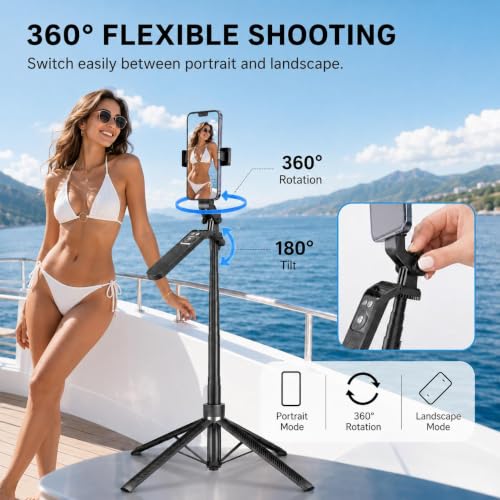 70" Phone Tripod Stand with Wireless Remote, Selfie Stick for iPhone Samsung Android, Portable Cell Phone Holder for Video Recording Photos Vlogging Travel