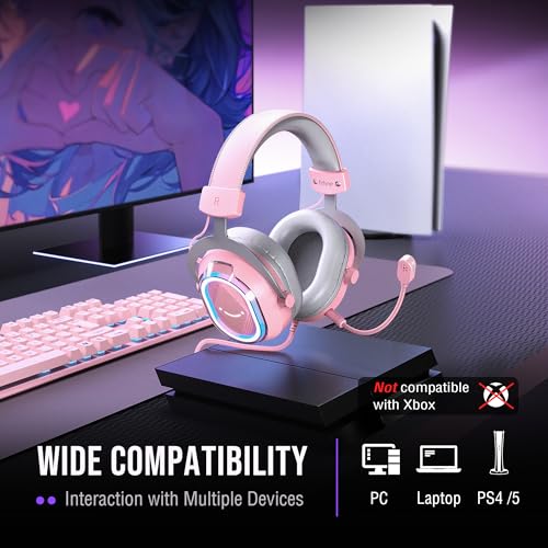 FIFINE AmpliGame H13P Wired RGB Gaming Headset for PC, Mac, PS4, PS5 | 50mm Drivers, 7.1 Surround Sound, Solid Metal Frame, AI Noise Canceling Mic, Game/chat Balance, for gaming/streaming - color: Pink