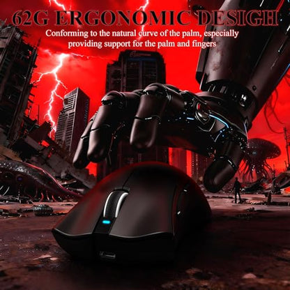 MAMBASNAKE Attack Shark V3 PRO 62g Superlight Wireless Gaming Mouse,RGB Magnetic Charging Dock,BK52820 Tri-Mode BT/2.4G Wireless/Wired Mouse,25000DPI,500mAh,5 Programmable Buttons for Pc/Mac,Black - color: Black