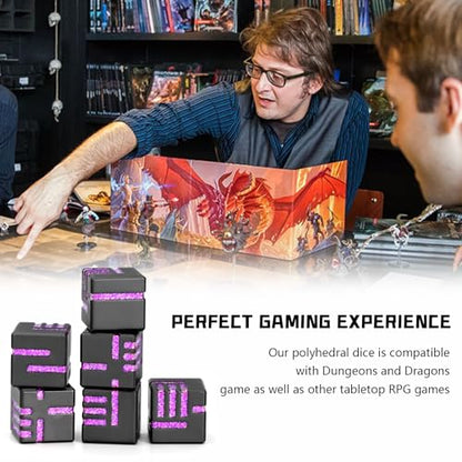 ZHOORQI D6 Metal Dice, 16mm 6 Sided Dice Set, 6Pcs/Set Tech-Themed New Concept Glittery Lines D6 Dice for DND, Tabletop RPGs Gifts（D6-Glitter Purple） - color: D6-glitter Purple