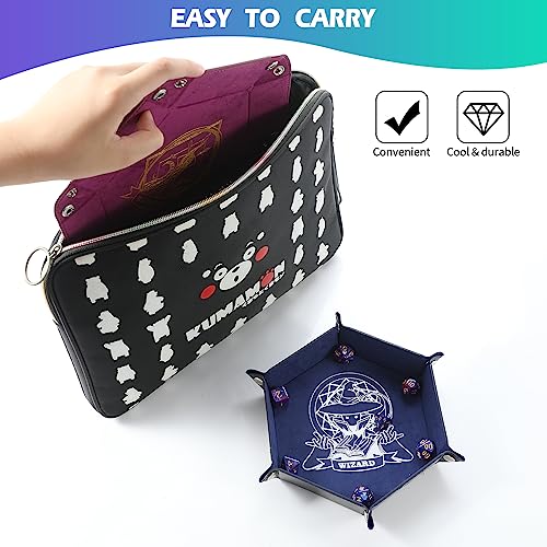 Grajar 6 Pcs DND Dice Tray with Characters Pattern for RPG D&D Table Games - Folding PU Leather and Velvet Rolling Holder Storage Box - color: Character Series 2