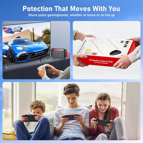 Lainergie 9-IN-1 Switch 2 Grip Case, Ergonomic Grip Hard Shell with Replaceable Grips [to fit All Hands Sizes], Dockable Handheld Shell Set for Nintendo Switch 2 2025, Neon Blue (L) + Neon Red (R) - color: Neon Blue + Red