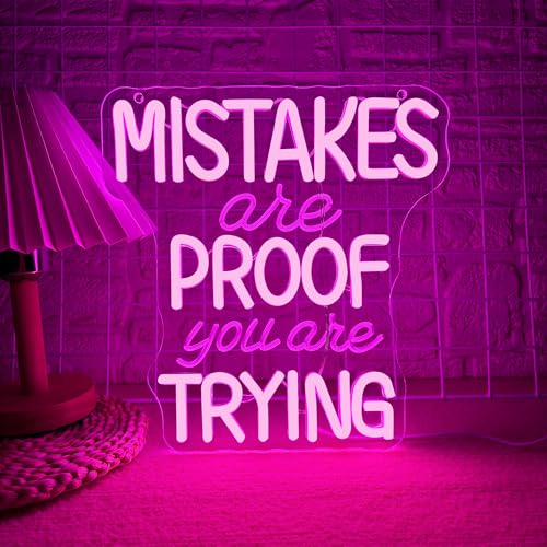 Allball Mistakes Are Proof You Are Trying Neon Sign, Motivational Neon Sign USB Powered LED Dimmable, for Classroom Office Children Room Bedroom Living Room Sign, Graduation Gift(11.8 * 11 In) - color: pink1