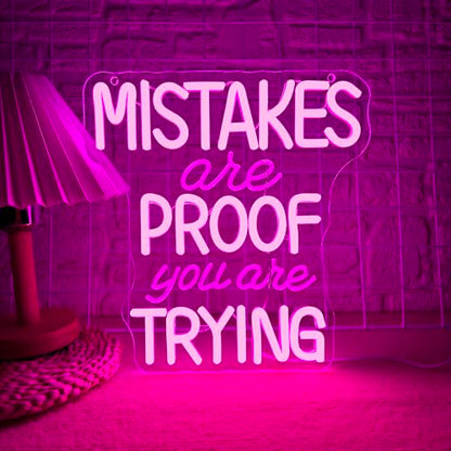 Allball Mistakes Are Proof You Are Trying Neon Sign, Motivational Neon Sign USB Powered LED Dimmable, for Classroom Office Children Room Bedroom Living Room Sign, Graduation Gift(11.8 * 11 In) - color: pink1