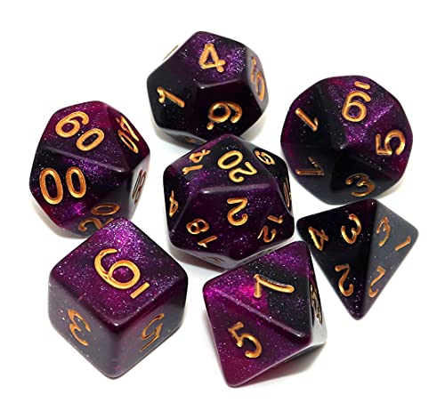 Black Mix Purple Nebula Dice DND Polyhedral Dice Set for Dungeon and Dragons D&D Pathfinder RPG Board Games 7-Die Set with Dice Bag - color: Purple & Black Nebula