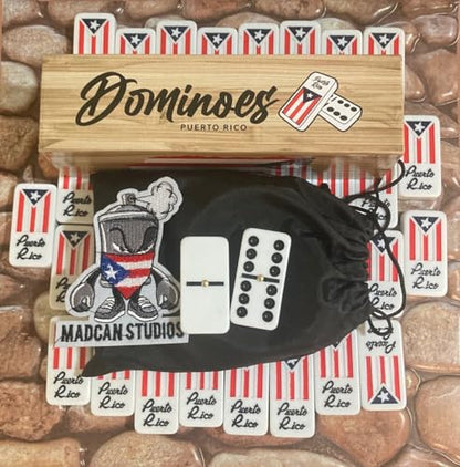 Puerto Rico Dominoes Set, Travel Bag No Wood Box Puerto Rican Domino Set, Boricua Style Accessories Double six Large Adult Size Dominos with Puerto Rico Flags