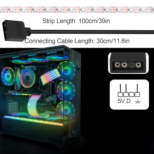 5V ARGB LED Strip, 100cm 60LEDs RGB Light Strip for PC Case, Sync with Motherboard, Self-Adhesive Cuttable LED Tape for Gaming Room PC Decoration