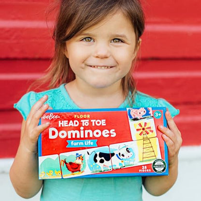 eeBoo Floor Head to Toe Dominoes - Little Farm 28 Piece Matching Game, Holographic Animal Tiles, Screen-Free Fun for Kids Ages 3 and up - style: Little Farm