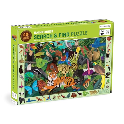 Mudpuppy Rainforest — 64 Piece Search & Find Puzzle Jigsaw Puzzle Featuring Diverse and Exotic Rainforest Animals and Over 40 Hidden Images to Find for Ages 4+ - color: Rainforest