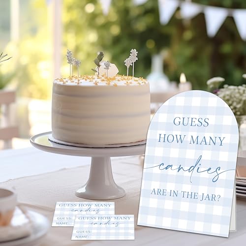 Guess How Many Candies Are In The Jar Game Set, 50 Guess Cards With 1 Standing Sign, Minimalism Blue Baby Shower Game Kit, Neutral Gender Reveal Party Decor & Activity Supplies - A08 - color: Minimalism Blue