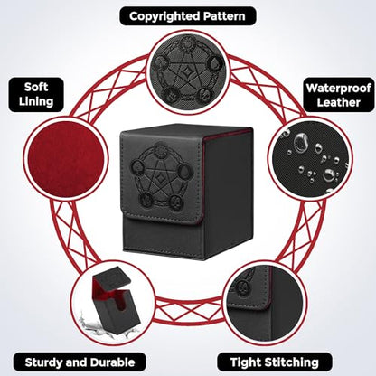 Card Deck Box with 2 Dividers, MTG Commander Deck Box Holds 100+ Double-Sleeved Cards, Leather Magnetic Deck Case Compatible with Magic TCG CCG Cards, Black - color: 2. Black 02, size: 100 Double-sleeved Cards Vertical