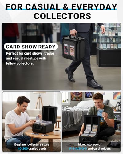 Graded Card Storage Box with Display Window, Stores Up to 60 Slabs | Protable Aluminum Alloy Slab Case with Secure Latches, Sports Trading Card Case Fits PSA, CSG, CGC, SGC, BGS and Top Loaders