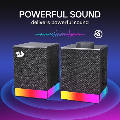 Redragon GS517 RGB PC Gaming Speaker, BT 5.3 & USB Dual Connectivity | 2.0 Stereo Enhanced Sound Desktop Computer Speaker, 8 RGB Lighting Effects, Touch Controls & Volume Knob, Sleek Design