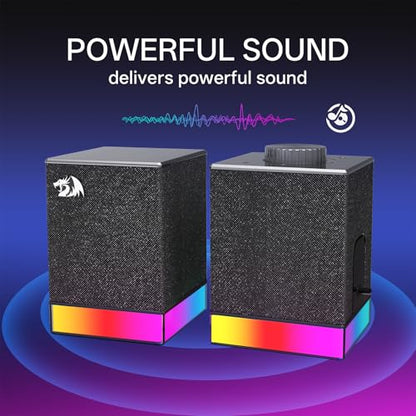 Redragon GS517 RGB PC Gaming Speaker, BT 5.3 & USB Dual Connectivity | 2.0 Stereo Enhanced Sound Desktop Computer Speaker, 8 RGB Lighting Effects, Touch Controls & Volume Knob, Sleek Design