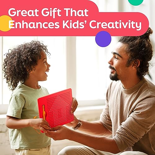 AYNAT FUN Magnetic Drawing Board for Kids & Toddlers with Beads and Magnet Stylus Pen - Magnetic Tablet Toy for Airplane & Car Ride Activities for Kids - size: Square Red