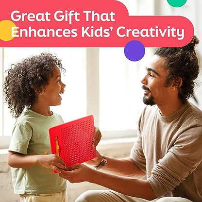 AYNAT FUN Magnetic Drawing Board for Kids & Toddlers with Beads and Magnet Stylus Pen - Magnetic Tablet Toy for Airplane & Car Ride Activities for Kids - size: Square Red
