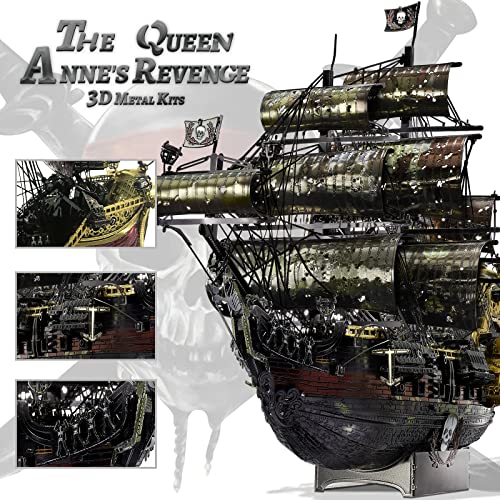 Piececool 3D Metal Puzzles for Adults, The Queen Anne's Revenge Pirate Ship Model Kits, 3D Watercraft Model Building Kit, DIY Craft Kits Difficult 3D Puzzles for Family Time - color: Anne's Revenge