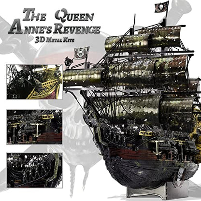 Piececool 3D Metal Puzzles for Adults, The Queen Anne's Revenge Pirate Ship Model Kits, 3D Watercraft Model Building Kit, DIY Craft Kits Difficult 3D Puzzles for Family Time - color: Anne's Revenge