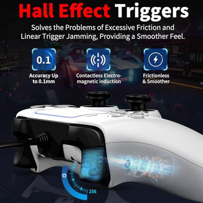 NBCP Wired PS5 Controller-Gaming Controller for PlayStation 5, PS4, PC/Steam Gamepads,Dual Vibration and Hall Effect Triggers,6-Axis Gyroscope,Turbo Function and 3.5mm Headphone Jack White - color: White