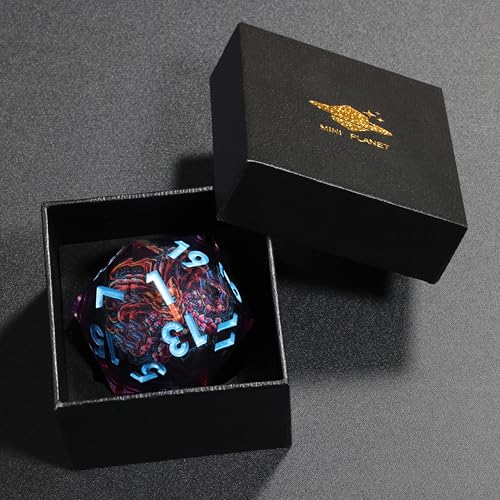 Mini Planet 50mm Large Chonk D20 Liquid Core Giant Polyhedral Sharp Edges RPG Table Games Dice E19 LED Fire Fox - color: E19-led Fire Fox
