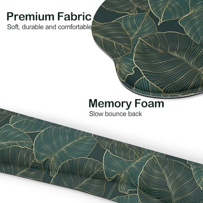 Ergonomic Mouse Pad with Wrist Rest and Keyboard Wrist Rest, Mousepad and Wrist Rest for Computer Keyboard, Pain Relief, Non-Slip Base, Mouse Pad Wrist Support for Gaming, Office, Green Palm Leaf - color: Green Palm Leaf