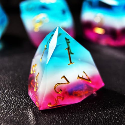 HAOMEJA Colorful Polyhedral Resin Dice Set, Hand-Cut Diamond Facet Optical Dice | Perfect for RPG, Tabletop & Board Games | Halloween, Christmas & Birthday Gift (Blue White Purple) - color: 4 Blue White Purple