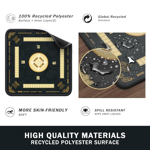 2F22E Mahjong Mat - Non-Slip Noise Reduction Gaming Mat 32.4x32.4 Inch for Mahjong/Poker/Board Games/Card Games/Dominoes (Black) - color: Black
