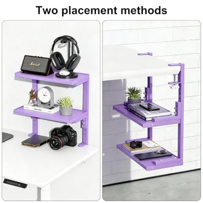 2-Tier Desk Shelf, Expandable Under Desk Storage, Clamp on Desk Shelf, Desktop Accessories for Offices, Study Rooms, and Game Rooms (Purple) - color: Purple