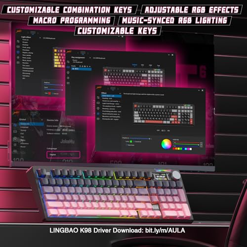 LINGBAO K98 PRO Mechanical Keyboard Wireless, with Screen & Knob,RGB Gaming Keyboard, Tri-Mode BT5.0/2.4GHz/USB-C, Gasket Mount Hot-Swappable Linear Switches Gamer Keyboards for PC/Mac/Linux/Android - color: K98Pro | 10000mAh | Gradient Black Pink